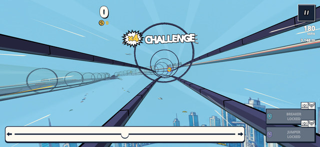 A challenge target ahead inside a transparent rooftop tube.